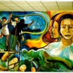  at work on school of social work mural, 1996 